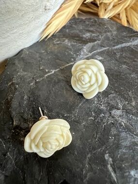 Chunky Carved White Rose Stud Earrings
